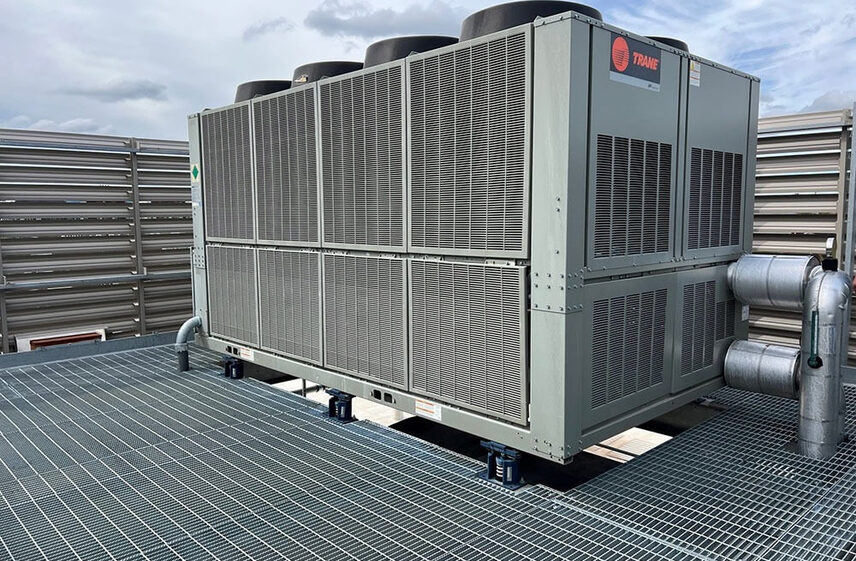 Trane rooftop chiller unit serviced for commercial chiller repair in Wilmington NC