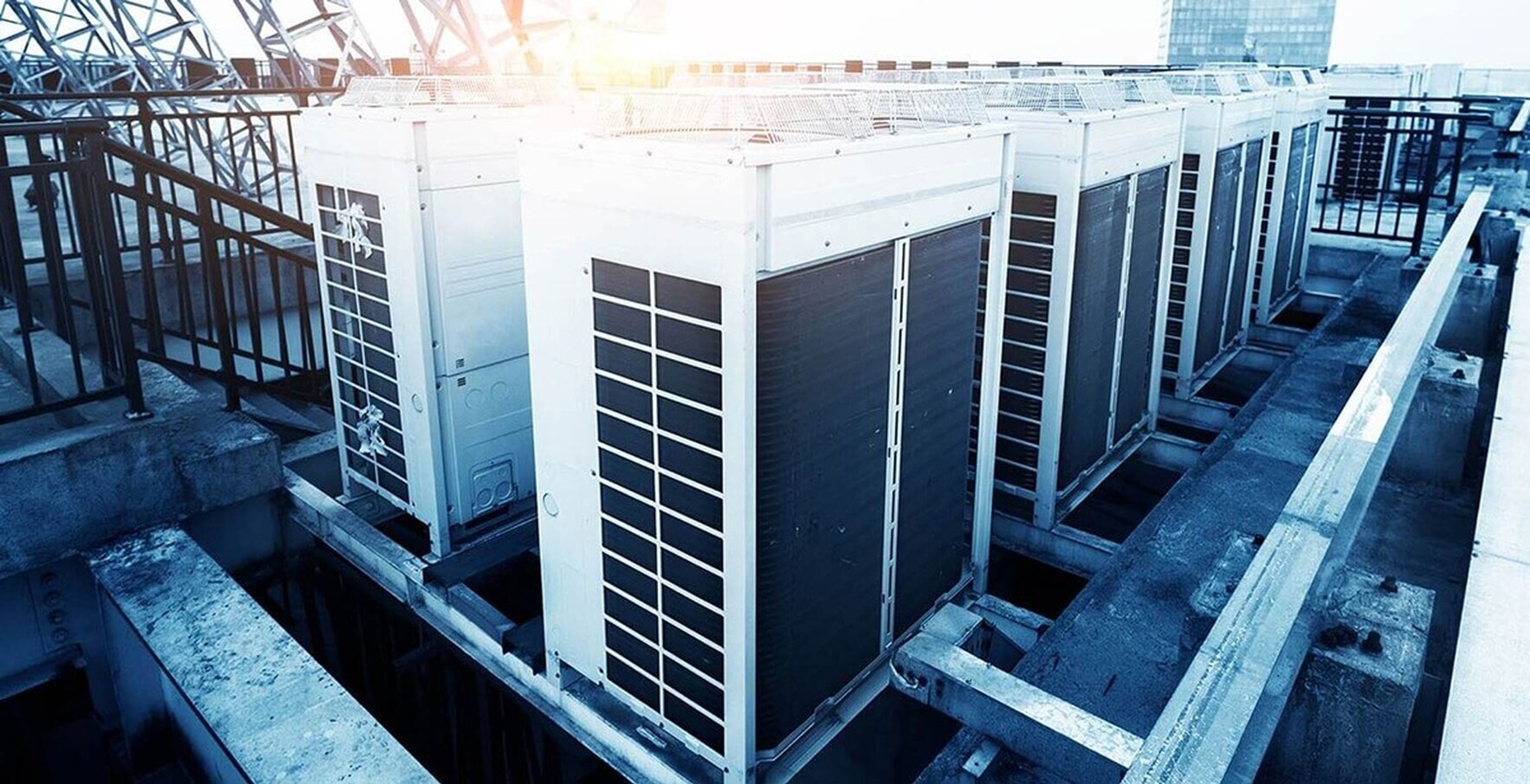 Multiple rooftop condensing units installed by commercial HVAC Greensboro NC company