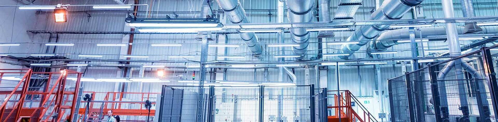 Large industrial ductwork system supported by HVAC commercial chiller service in Greensboro, NC
