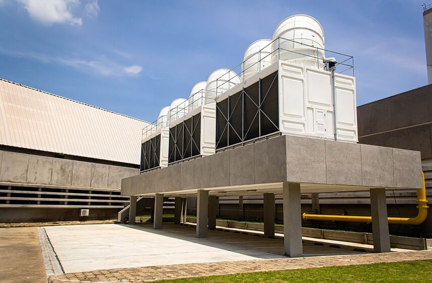 Large cooling tower maintained by certified commercial HVAC contractors in NC