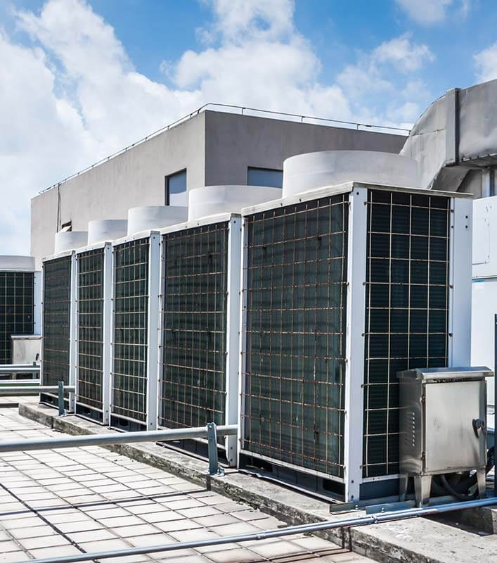 Rooftop condenser units installed by a North Carolina commercial HVAC company